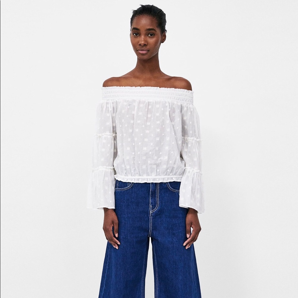 Zara Off the Shoulder Embroidered Blouse